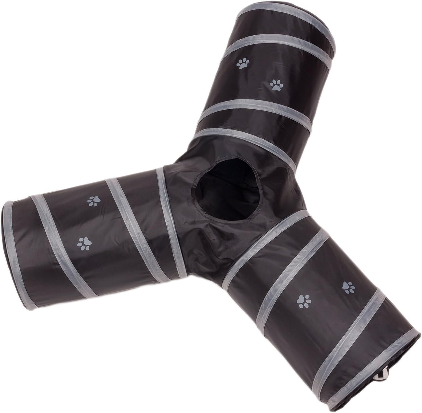Cat Tunnel - Collapsible 3 Way Play Toy - Tube Fun for Rabbits, Kittens, and Dogs - Black/Grey
