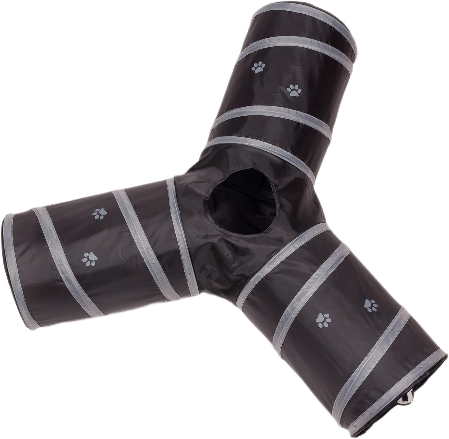 Cat Tunnel - Collapsible 3 Way Play Toy - Tube Fun for Rabbits, Kittens, and Dogs - Black/Grey