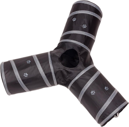 Cat Tunnel - Collapsible 3 Way Play Toy - Tube Fun for Rabbits, Kittens, and Dogs - Black/Grey