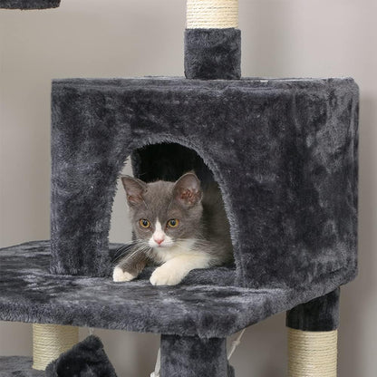 Cat Tree Cat Tower with Scratching Post Top Plush Perch Multi-Level Cat Condo Jumping Platform Kitten Activity Center for Indoor Cats MMJ53H