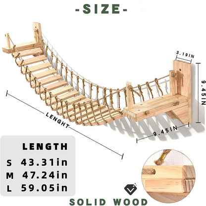 Cat Wall Shelves Cat Bridge with 2 Fixed Brackets & Cat Toys, Wood Cat Cloud Shelf Board Cat Climber Cat Beds & Furniture Cat Perch Floating Hammock Cat Condo Tree