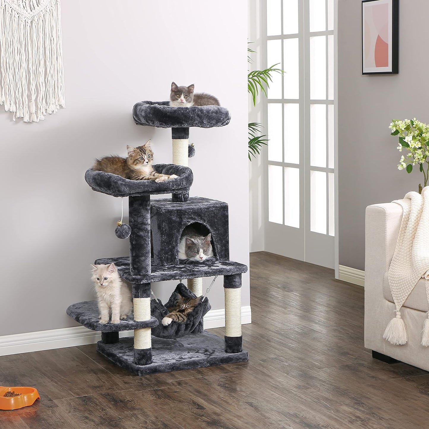 Cat Tree Cat Tower with Scratching Post Top Plush Perch Multi-Level Cat Condo Jumping Platform Kitten Activity Center for Indoor Cats MMJ53H