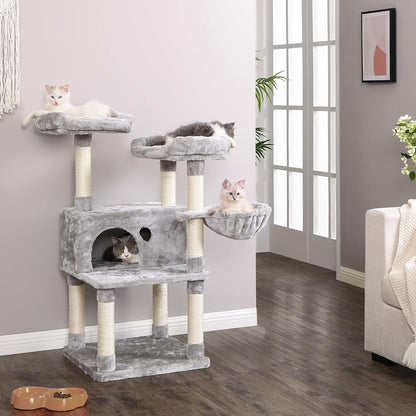Cat Tree Cat Tower Top Plush Perches Cat Condo with Sisal Scratching Post Basket Kitty Stand Cat House Climbing Furniture MMJ52L