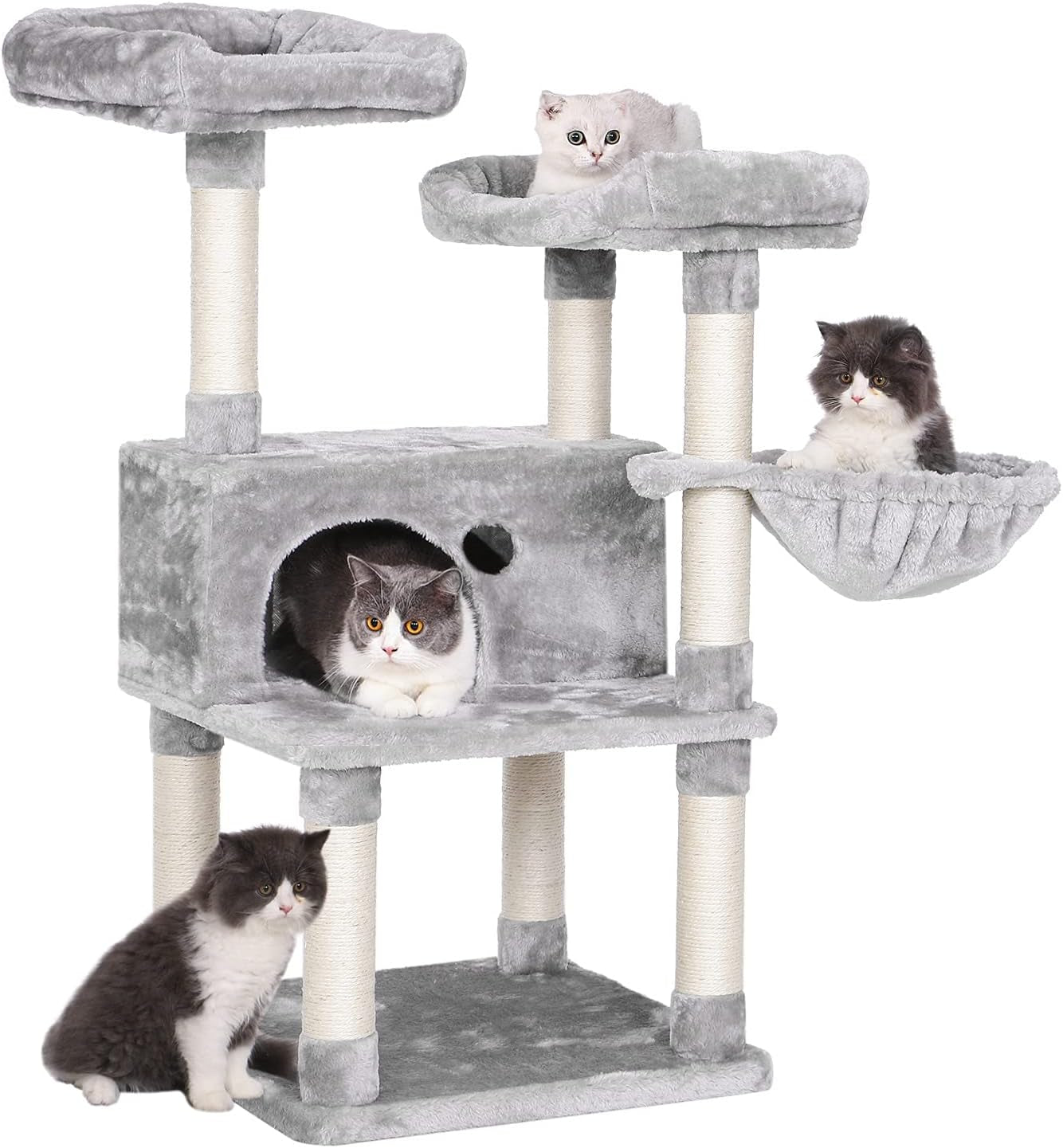 Cat Tree Cat Tower Top Plush Perches Cat Condo with Sisal Scratching Post Basket Kitty Stand Cat House Climbing Furniture MMJ52L