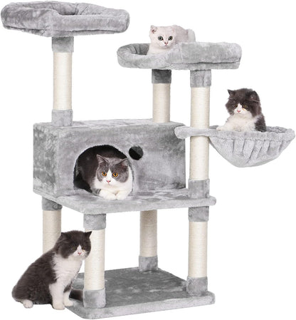 Cat Tree Cat Tower Top Plush Perches Cat Condo with Sisal Scratching Post Basket Kitty Stand Cat House Climbing Furniture MMJ52L