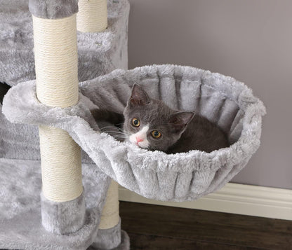 Cat Tree Cat Tower Top Plush Perches Cat Condo with Sisal Scratching Post Basket Kitty Stand Cat House Climbing Furniture MMJ52L