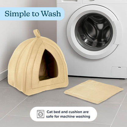 Cat House - Indoor Bed with Removable Foam Cushion - Pet Tent for Puppies, Rabbits, Guinea Pigs, Hedgehogs, and Other Small Animals by  (Tan)