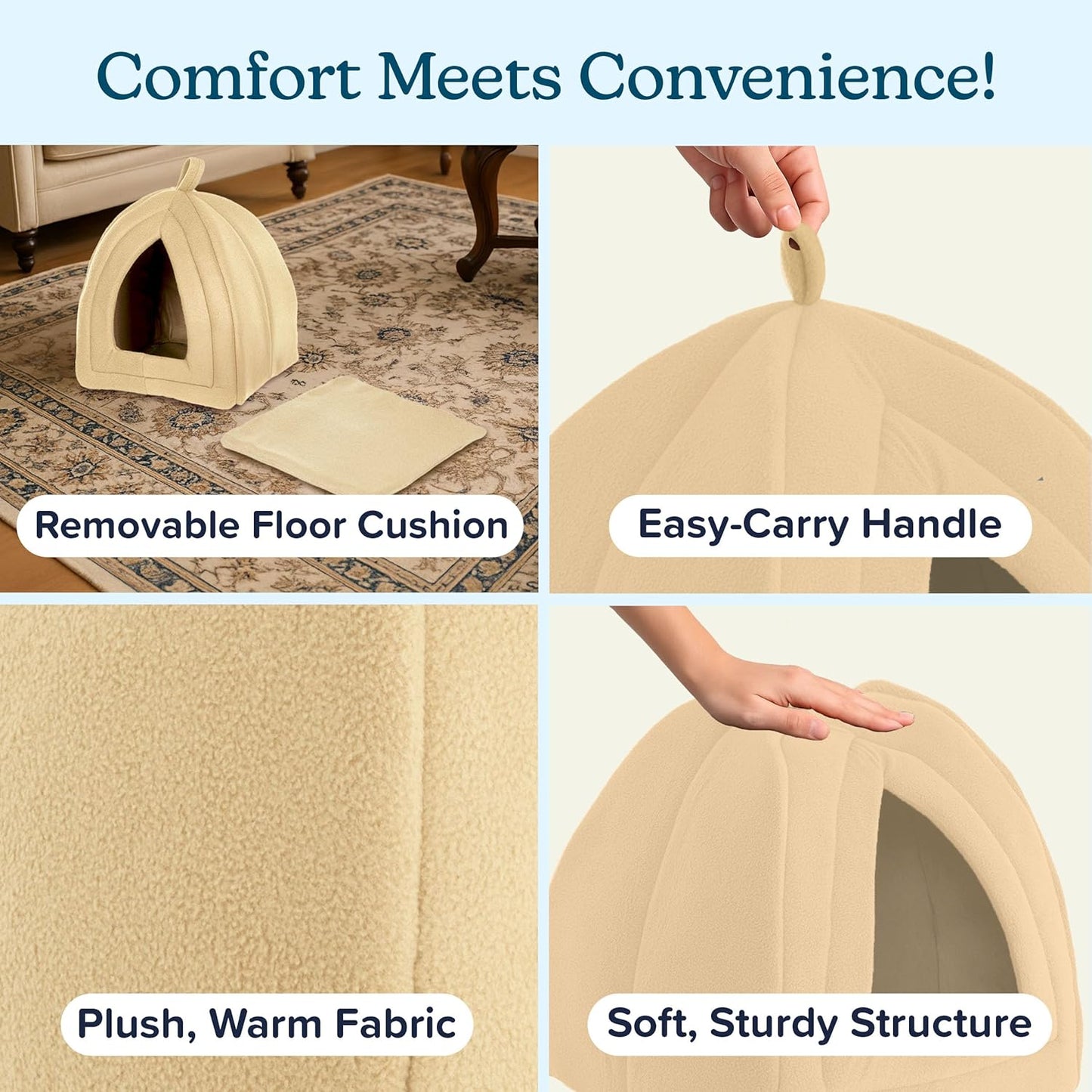 Cat House - Indoor Bed with Removable Foam Cushion - Pet Tent for Puppies, Rabbits, Guinea Pigs, Hedgehogs, and Other Small Animals by  (Tan)