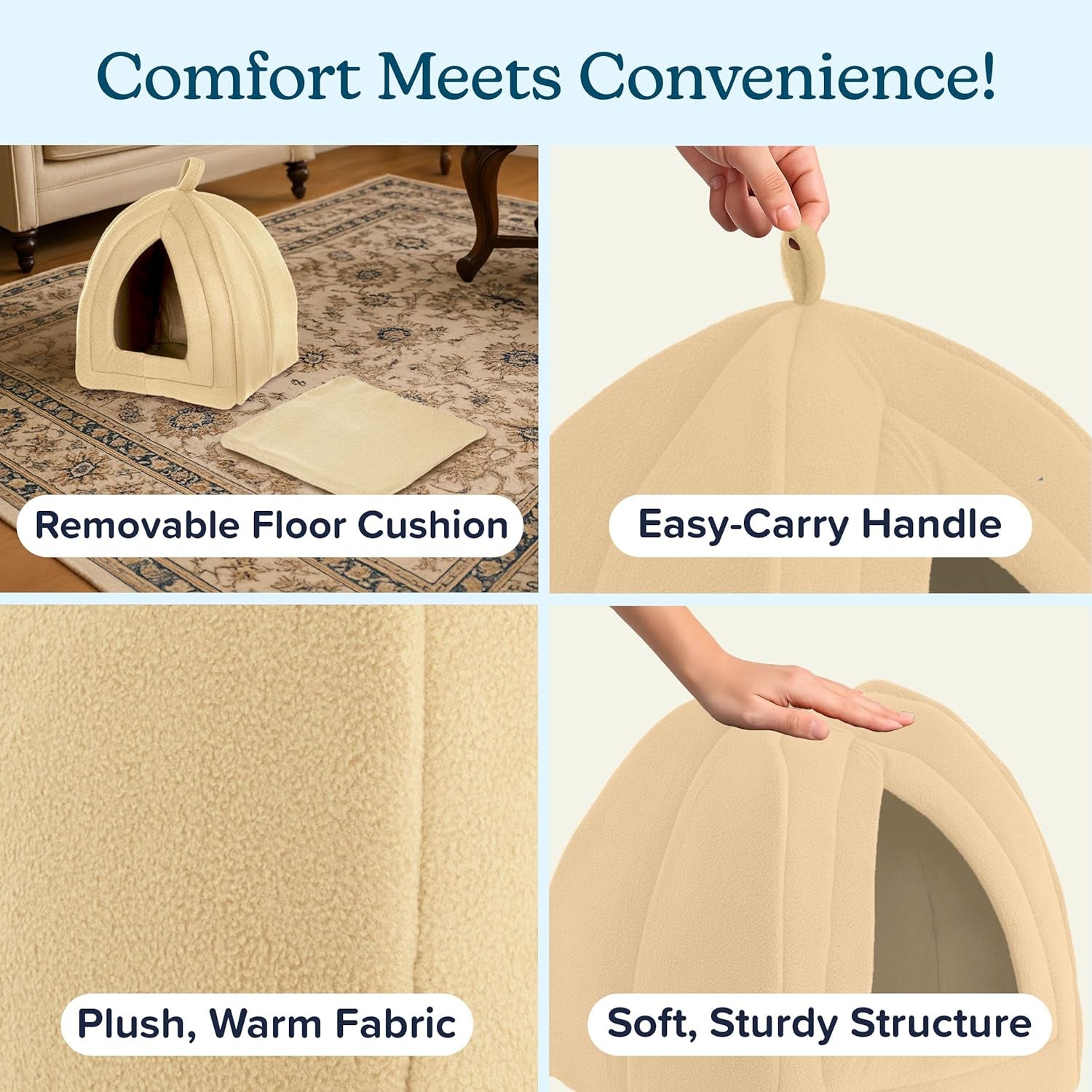 Cat House - Indoor Bed with Removable Foam Cushion - Pet Tent for Puppies, Rabbits, Guinea Pigs, Hedgehogs, and Other Small Animals by  (Tan)