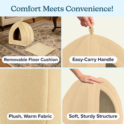 Cat House - Indoor Bed with Removable Foam Cushion - Pet Tent for Puppies, Rabbits, Guinea Pigs, Hedgehogs, and Other Small Animals by  (Tan)