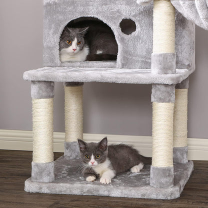Cat Tree Cat Tower Top Plush Perches Cat Condo with Sisal Scratching Post Basket Kitty Stand Cat House Climbing Furniture MMJ52L