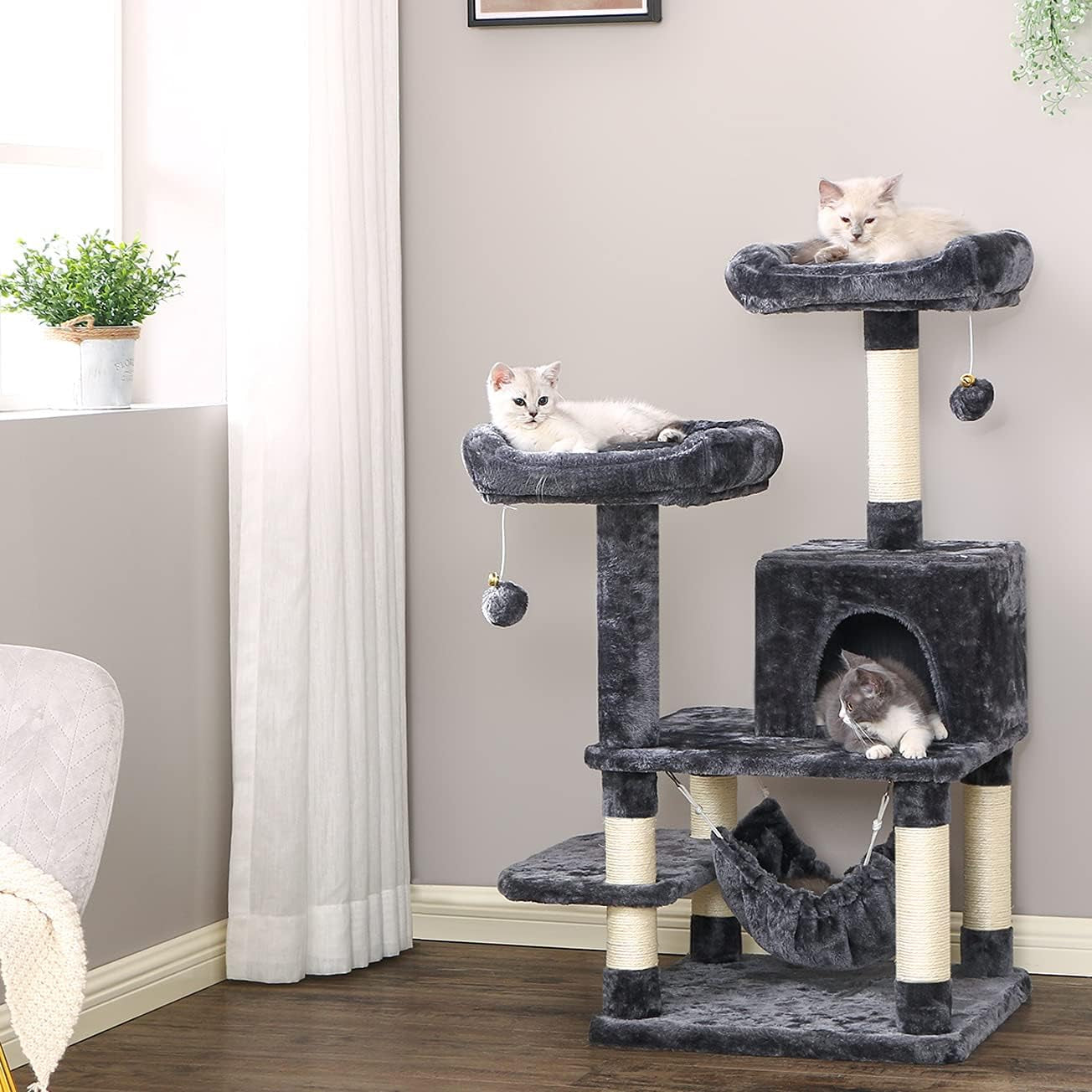 Cat Tree Cat Tower with Scratching Post Top Plush Perch Multi-Level Cat Condo Jumping Platform Kitten Activity Center for Indoor Cats MMJ53H