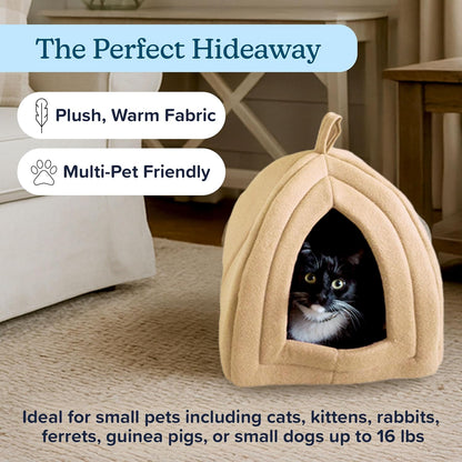 Cat House - Indoor Bed with Removable Foam Cushion - Pet Tent for Puppies, Rabbits, Guinea Pigs, Hedgehogs, and Other Small Animals by  (Tan)
