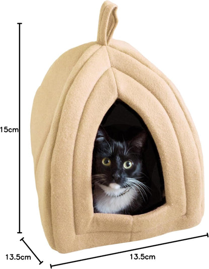 Cat House - Indoor Bed with Removable Foam Cushion - Pet Tent for Puppies, Rabbits, Guinea Pigs, Hedgehogs, and Other Small Animals by  (Tan)
