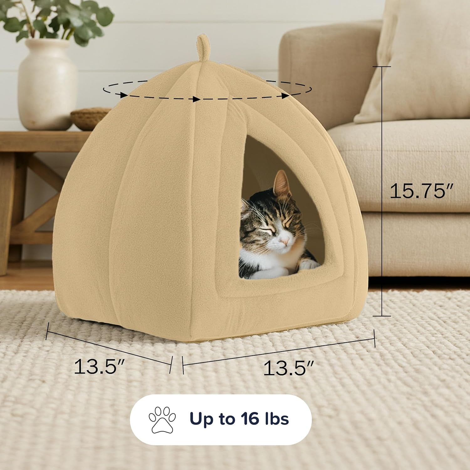 Cat House - Indoor Bed with Removable Foam Cushion - Pet Tent for Puppies, Rabbits, Guinea Pigs, Hedgehogs, and Other Small Animals by  (Tan)