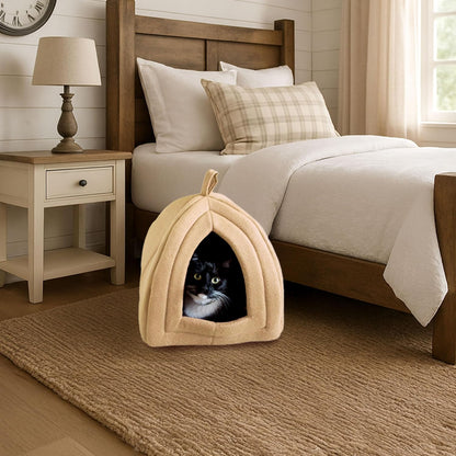 Cat House - Indoor Bed with Removable Foam Cushion - Pet Tent for Puppies, Rabbits, Guinea Pigs, Hedgehogs, and Other Small Animals by  (Tan)