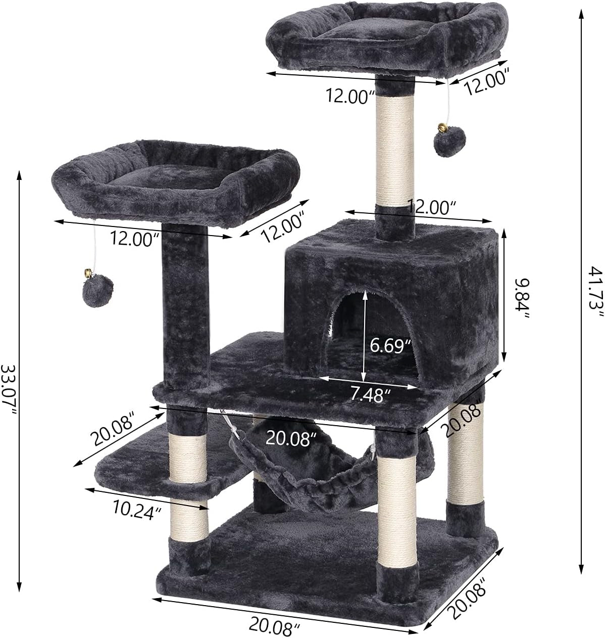Cat Tree Cat Tower with Scratching Post Top Plush Perch Multi-Level Cat Condo Jumping Platform Kitten Activity Center for Indoor Cats MMJ53H