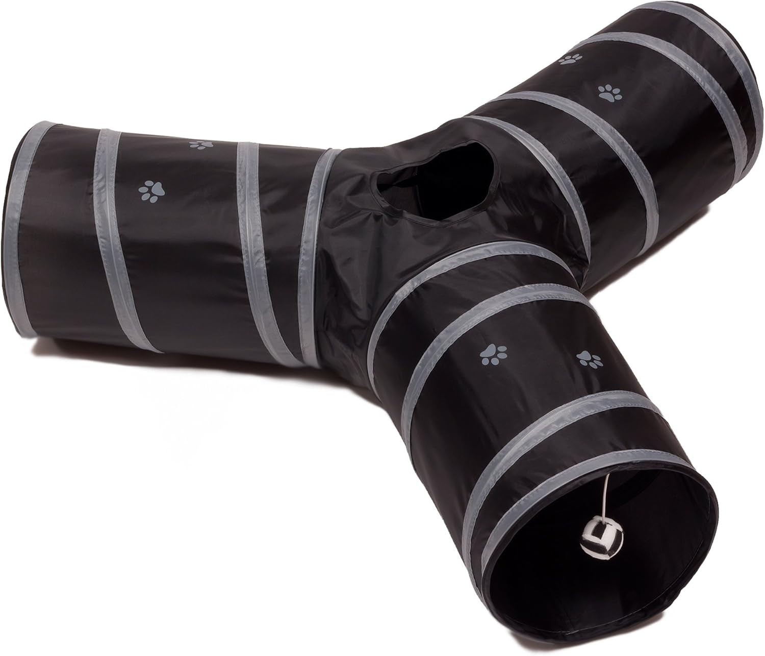 Cat Tunnel - Collapsible 3 Way Play Toy - Tube Fun for Rabbits, Kittens, and Dogs - Black/Grey