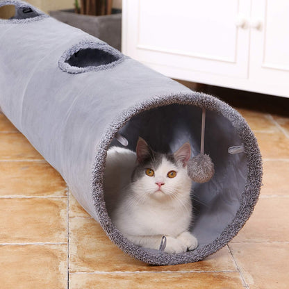 Collapsible Cat Tunnel, Cat Toys Play Tunnel Durable Suede Hideaway Pet Crinkle Tunnel with Ball M