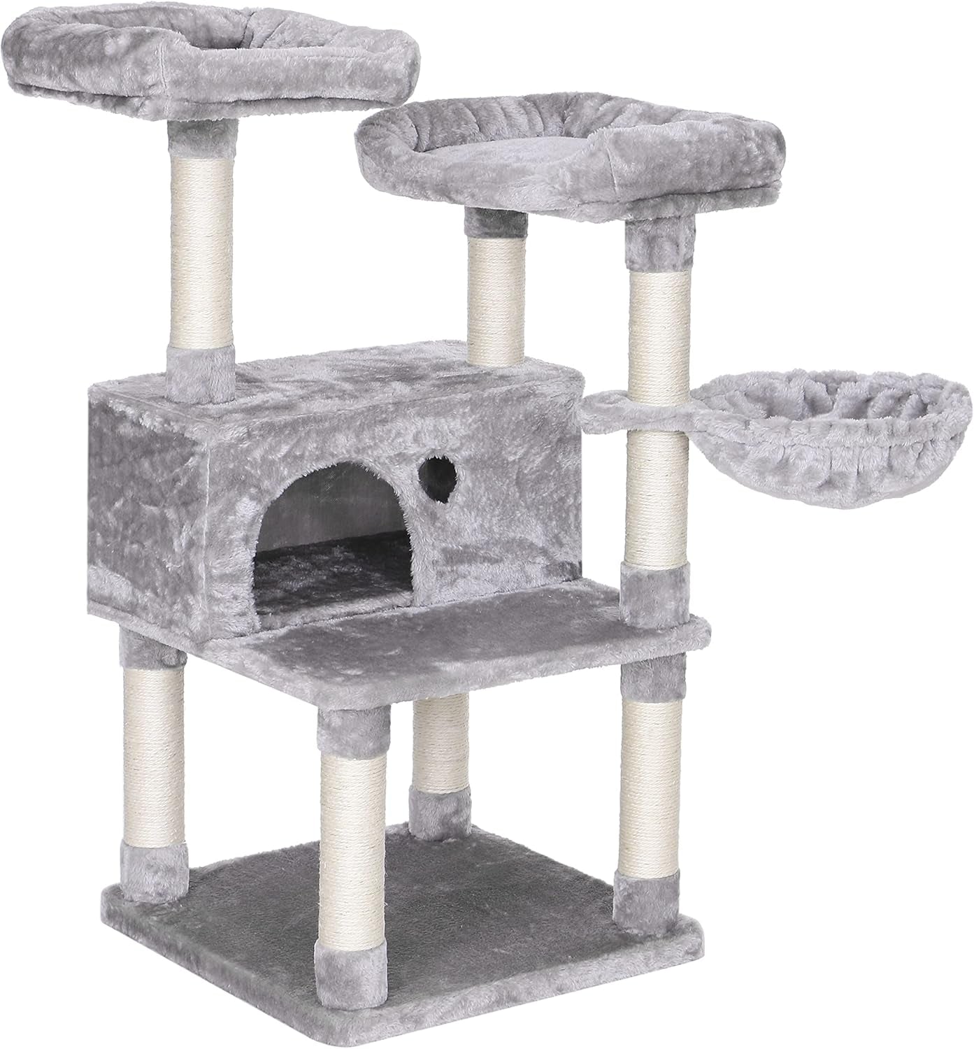 Cat Tree Cat Tower Top Plush Perches Cat Condo with Sisal Scratching Post Basket Kitty Stand Cat House Climbing Furniture MMJ52L