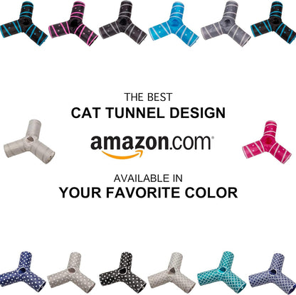Cat Tunnel - Collapsible 3 Way Play Toy - Tube Fun for Rabbits, Kittens, and Dogs - Black/Grey