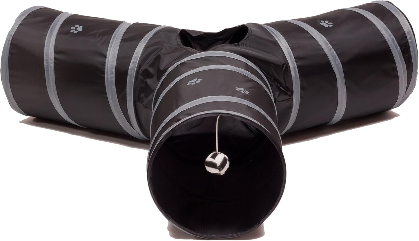 Cat Tunnel - Collapsible 3 Way Play Toy - Tube Fun for Rabbits, Kittens, and Dogs - Black/Grey
