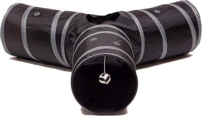Cat Tunnel - Collapsible 3 Way Play Toy - Tube Fun for Rabbits, Kittens, and Dogs - Black/Grey