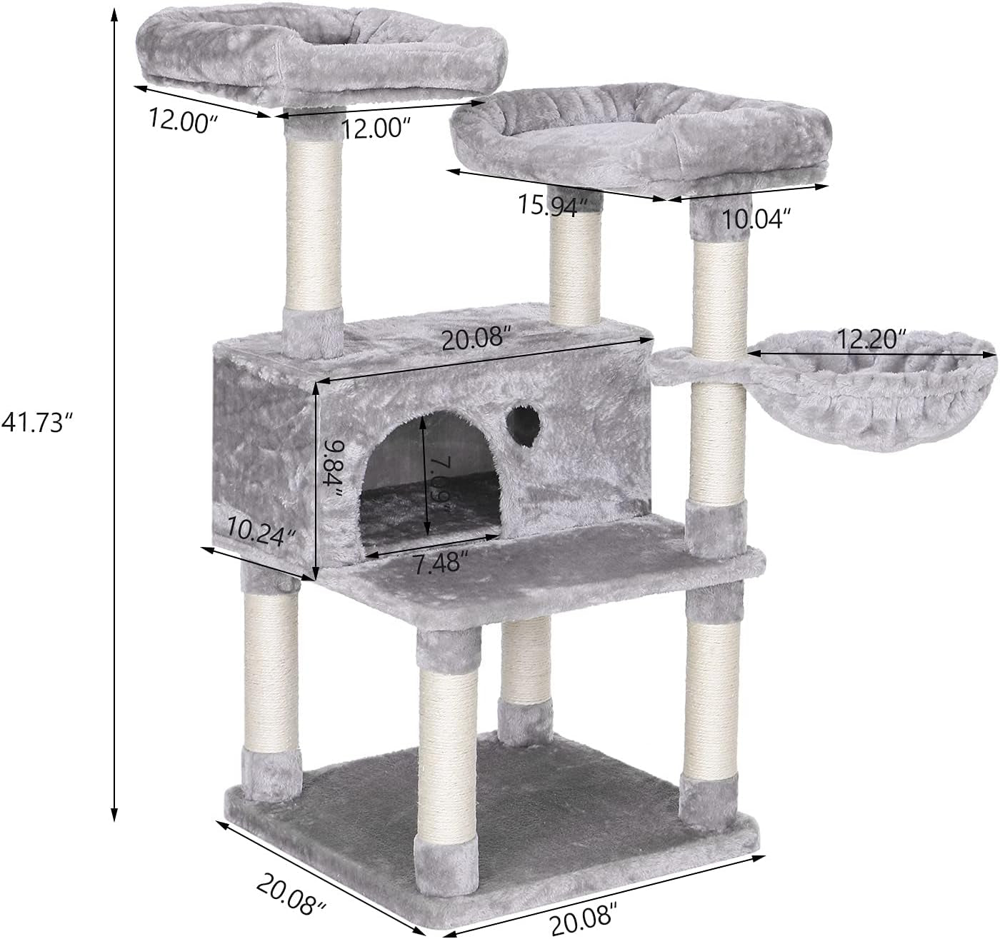 Cat Tree Cat Tower Top Plush Perches Cat Condo with Sisal Scratching Post Basket Kitty Stand Cat House Climbing Furniture MMJ52L